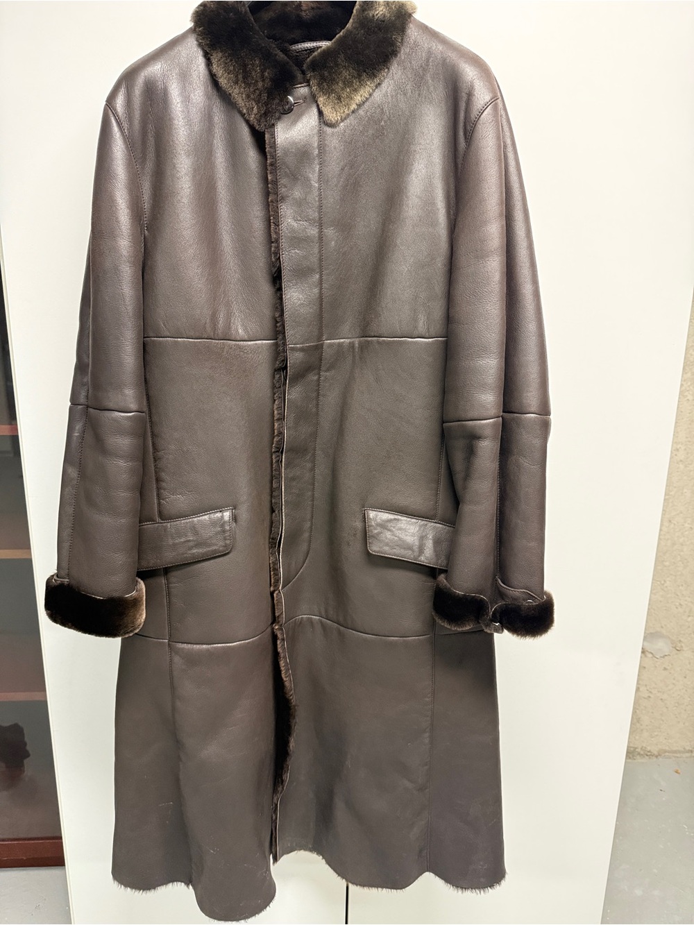 Giorgio Armani Dark Brown Shearling Leather Long Coat